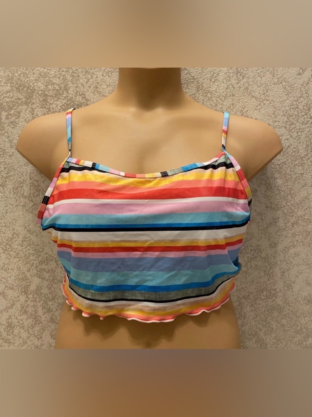 No Boundaries Rainbow Striped Bikini Top - Pink, Red, Yellow, Blue, Black